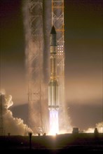 A russian-built proton m rocket with the measat-3 satellite aboard blasts off from the baikonur cosmodrome in kazakhstan, december 12, 2006, the measat-3 satellite has been launched into orbit to impr...