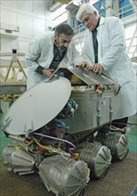 Chief specialist for planetokhod (planet rover) boris rostovtsev (l) and deputy director general of the lavochkin research and production association, chief designer of planetokhod ruslan komayev seen...