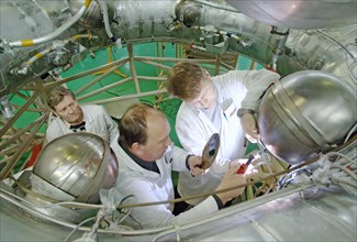 Fregat upper stage seen in an assembly shop of the federal state unitary enterprise (fgup) lavochkin research and production association (npo), moscow region, russia, january 17, 2007.