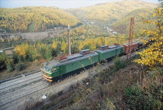 Irkutsk region, ussr, a train on the trans-siberian railway, november 1980.