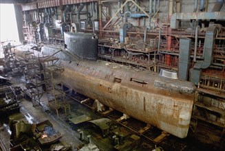Murmansk, russia, august 8, 2003, the legendary k-19 submarine (in pic) will be scrapped, it was taken to the 'nerpa' plant where its utilization will be paid by the usa, the ship suffered the first r...