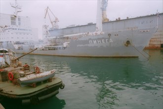 Maritime territory, russia, 10/13/01: the 'pinega' ship where liquid radioactive waste from nuclear-powered submarines is reprocessed.