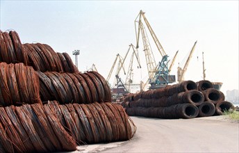 Vladivostok, the picture shows a batch of russian export metal at the cargo port of vladivostok, 06/09/1999.