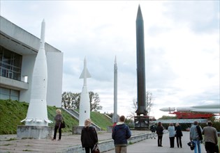 Kaluga, the picture shows the rocket garden on the territory of the museum of cosmonautics' history named after konstantin tsiolkovsky.