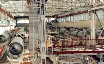 Space rocket research and production centre of the 'tskb-progress' in samara, russia, main rocket asembly workshops.