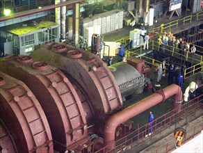 St,petersburg, russia, a one million kilowatt steam turbine in a test bed at the 'leningrad metal works' company, a part of the 'power machines' concern, built for the nuclear power station in bushehr...