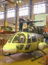 Tatarstasn,russia, november 27 2002: the 'ansat' multipurpose helicopter pictured in the assembly shop of the 'kazan helicopter plant', the helicopter designed both for military and civil purposes was...
