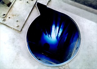 ulyanovsk region, russia,  december 4 2002: the heart of the 'rbt-3' reactor and the chernobyl glow under 16 feet of water (in pic) seen at  dimitrovgrad scientific-research institute of reactors, the...