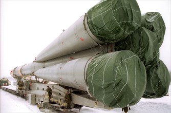 Archangel region, russia, march 31, 2003, at the launch complex of plesetsk cosmodrome (in pic), the launch of a communication sattelite with a booster rocket 'molniya-m' is scheduled for april 2.