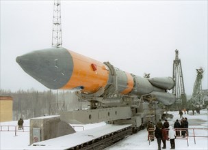Caption: tas31: archangel region, russia, march 31, 2003, at the launch complex of plesetsk cosmodrome (in pic), the launch of a communication satellite with a booster rocket 'molniya-m' is scheduled ...