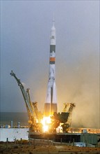 Launch of soyuz tm-31 delivering first crew to the international space station, baikonur, kazakhstan, october 2000.