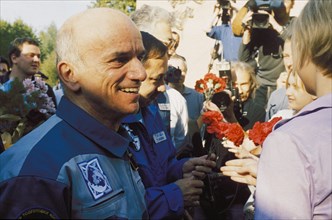 Billionaire space tourist dennis tito upon his return from spending 8 days aboard the international space station, moscow region, russia, may 2001.