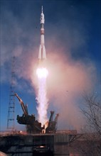 Russian american space mission soyuz tm-21 launching, march 14, 1995.
