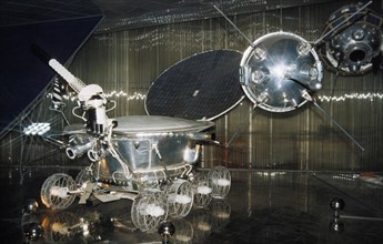 Replica of the soviet lunar rover, lunokhod 1, used in the luna 17 mission in 1970, a display at the memorial museum of cosmonautics in moscow, russia.