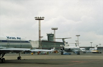 Planes on the tarmac at domodedovo airport, moscow, nov, 1998.