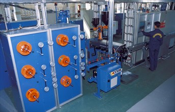 Saranskkabel co,'s machines for making fibre-optic cable in mordovia, russia, may 1999.