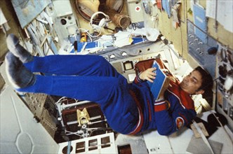 Soviet cosmonaut valery bykovsky aboard the salyut 6 space station during the soyuz 31 mission, 1978.