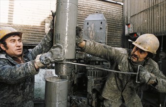 Workers of an oil field in the khanty-mansi district, tyumen, western siberia, 1990s.