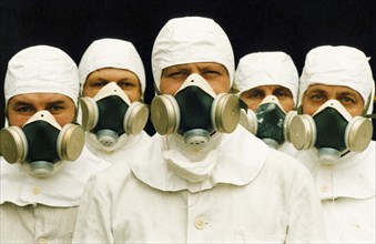 Radiation testing team returns to the chernobyl nuclear power plant 5 years after the accident that destroyed the unit 4 reactor, may 1991.