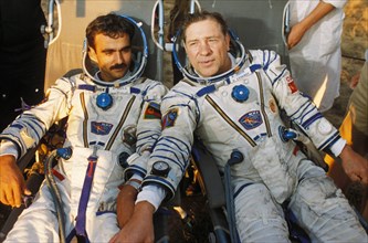 Soyuz tm-6, abdol mohmand and vladimir lyakhov after landing, september 1988.