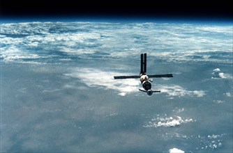 Mir space station in orbit around the earth.