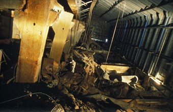 Chernobyl aps, ukraine, ussr, inspectors inside the sarcophagus of the unit 4 reactor 5 years after the accident, march 1991.