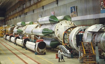 proton rockets in assembly at krunichev state space research and assembly center Moscow