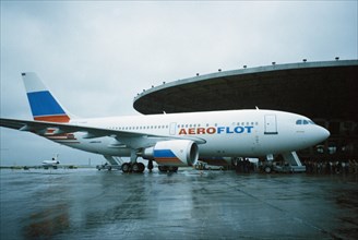 An aeroflot a-310 airbus at sheremetyevo airport, moscow, 1990s.