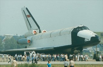 Space shuttle buran on display at an air show.