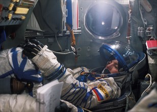 American back-up cosmonaut, researcher bonnie dunbar during a training drill in the simulator prior to the soyuz tm-21 mission to the mir space station.