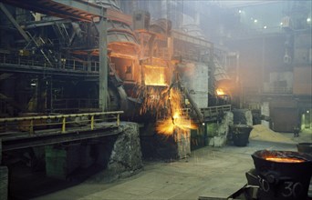 Smelting shop of the nadezhda metallurgical mill in norilsk, russia, january 2003.