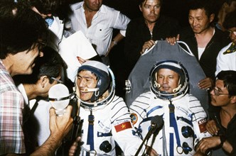 Soyuz 37 crew pham tuan (vietnam) and viktor gorbatko after returning to earth, july 31, 1980.