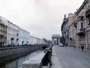 Griboyedov canal in leningrad near kazan cathedral (background, right), 1989.