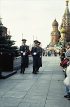 The changing of the guard at lenin's tomb in red square, moscow, russia, 1990s.
