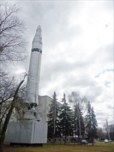 Icbm missile at the entrance of the central museum of armed forces, moscow, russia, april 2011.