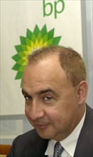 President of access industries leonard blavatnik takes part in a press conference dedicated to the activities of the tnk-bp company in moscow on friday, september 12, 2003.