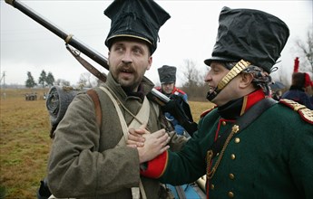 Kaliningrad region, russia, february 9, 2004, members of the international militrary-historical association reproduce some episodes of the preussisch-eylau battle of allied russian and prussian forces...