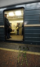 Moscow, russia, march 29, 2010, flowers lie at lubyanka metro station to commemorate victims of today’s suicide bombing, blasts rocked two stations on sokolnicheskaya line of the moscow underground du...