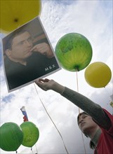 Moscow,russia, may 20, 2004, meeting in support of the former head of the 'yukos' mikhail khodorkovsky was held at pushkin square in downtown moscow.
