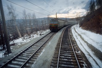 Russia, irkutsk region, east siberian railway (trans-siberian railroad), span slyudyanka-irkutsk, rolling stock, january 1996.