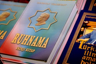 The second volume of the book 'ruhnama' (tale about spirit) by president of turkmenistan saparmurat niyazov  on sale at a book shop in ashgabat, turkmenistan, september 12, 2004.