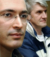 Moscow, russia, april 11, 2005, the picture shows ex-head of yukos company mikhail khodorkovsky and platon lebedev, chairman of menatep company, in the court-room, meshchansky court has fixed the date...