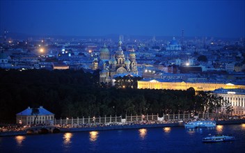 St, petersburg, russia, june 19, 2011, night view of the church of the savior on spilled blood during the 'scarlet sails' festival, an annual celebration of the end of the school year, in st, petersbu...