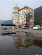 Irkutsk region, russia, july, 2011, mayak hotel in listvyanka village on lake baikal.