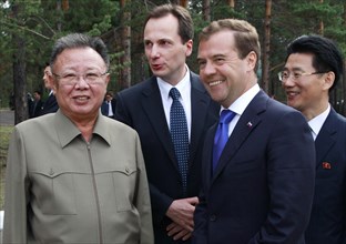 Ulan-ude, russia, august 24, 2011, russia's president dmitry medvedev and kim jong-il (kim jong il), the leader of the democratic people's republic of korea (north korea), the chairman of the national...