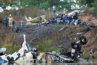 Yaroslavl region, russia, september 7, 2011, a search and rescue operation being carried out in the yaroslavl region, where a yak-42 passenger plane with a khl ice hockey team lokomotiv on board crash...
