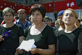 North ossetia, russia, september 1, 2005, members of the victims of terrorist acts association mothers of beslan (khamitsova, ella kesayeva, molikova) have requested political asylum from heads of for...