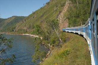 Irkutsk region, russia, a train on the lake baikal circle line, september 2005.