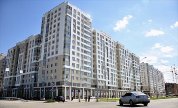 Yekaterinburg, russia, october 7, 2011, newly-built highrise buildings, part of akademichesky housing development, in the city of yekaterinburg, according to renova stroi group, the company managing t...