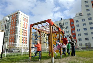 Yekaterinburg, russia, october 7, 2011, playground at akademichesky housing development, in the city of yekaterinburg, according to renova stroi group, the company managing the project, akademichesky ...